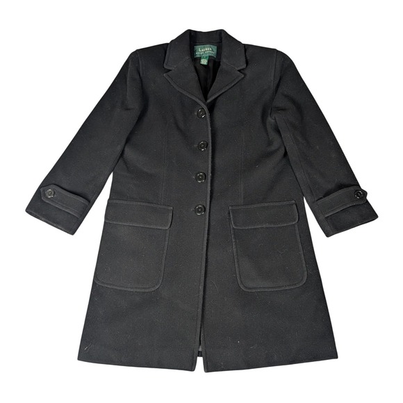Lauren Ralph Lauren Black Wool Blend Car Coat Button Front Notched Lapel 4 - Picture 2 of 8